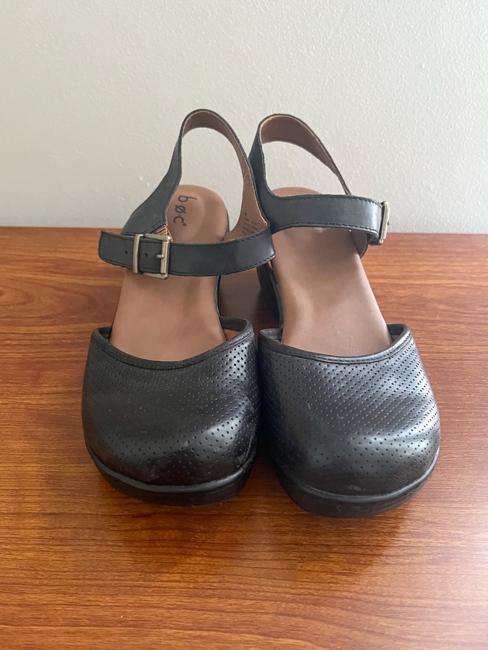 b.o.c. Black Perforated Leather Slingback Sandals